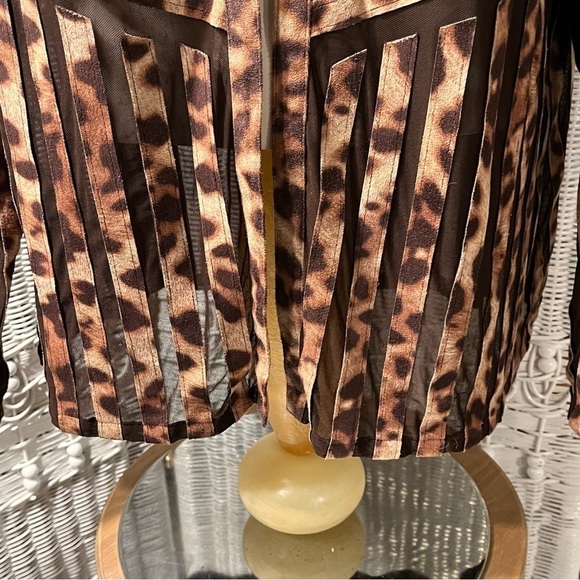 CHICOS TRAVELERS Sz 2 US L/12 Leopard Print Jacket Brown Suede Stripe Semi-Sheer - Picture 6 of 15
